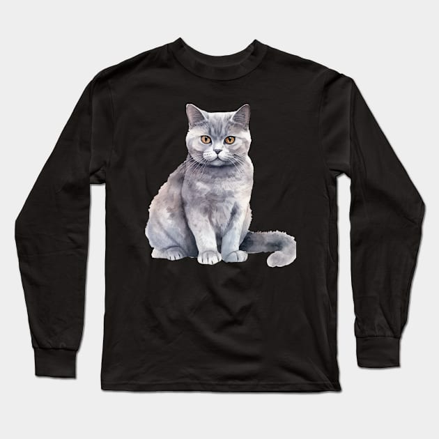 British Shorthair Cat Long Sleeve T-Shirt by DavidBriotArt